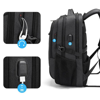Sac à dos ordinateur étanche avec port USB intégré et compartiments latéraux organisés