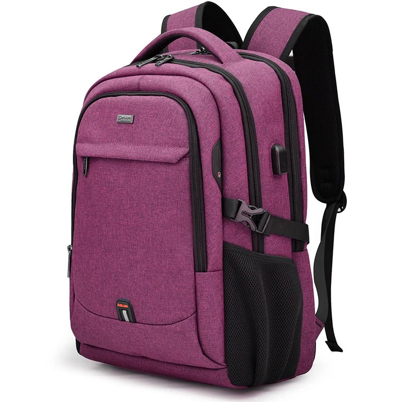 Sac à dos ordinateur étanche rose vue de face sur fond blanc

